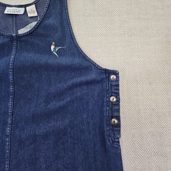 National Wildlife Denim Maxi Dress Size Medium Blue Floral and Bird Embroidery - Picture 4 of 12